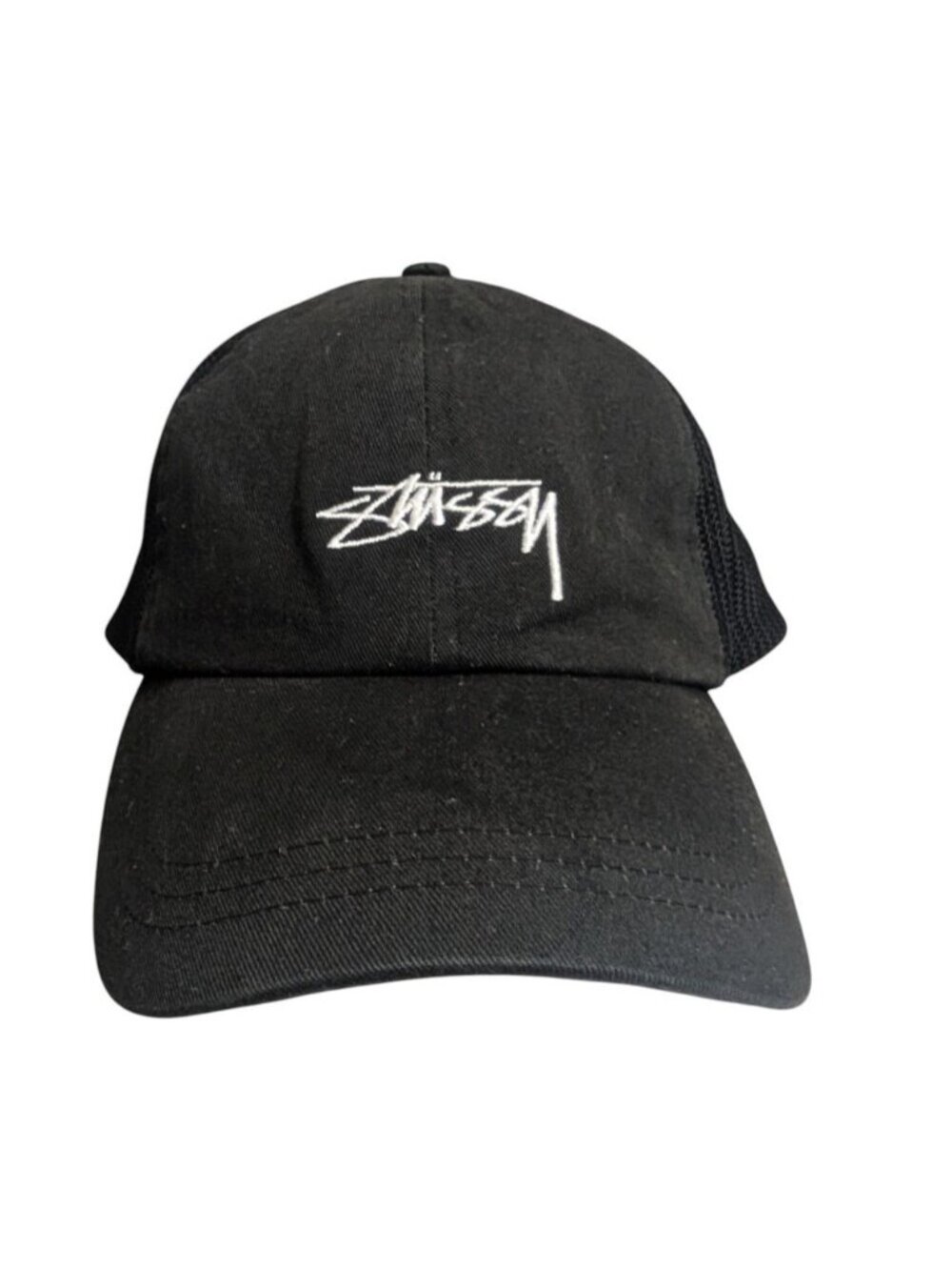 STUSSY Black Logo Trucker Mesh Cap